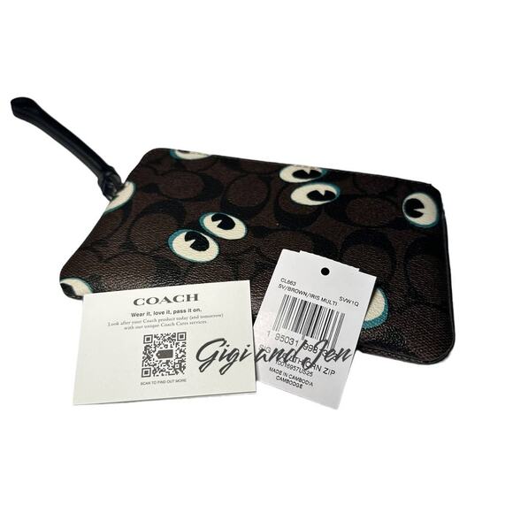 Coach Corner Zip Wristlet In Signature Canvas With Halloween Eyes - Picture 5 of 5